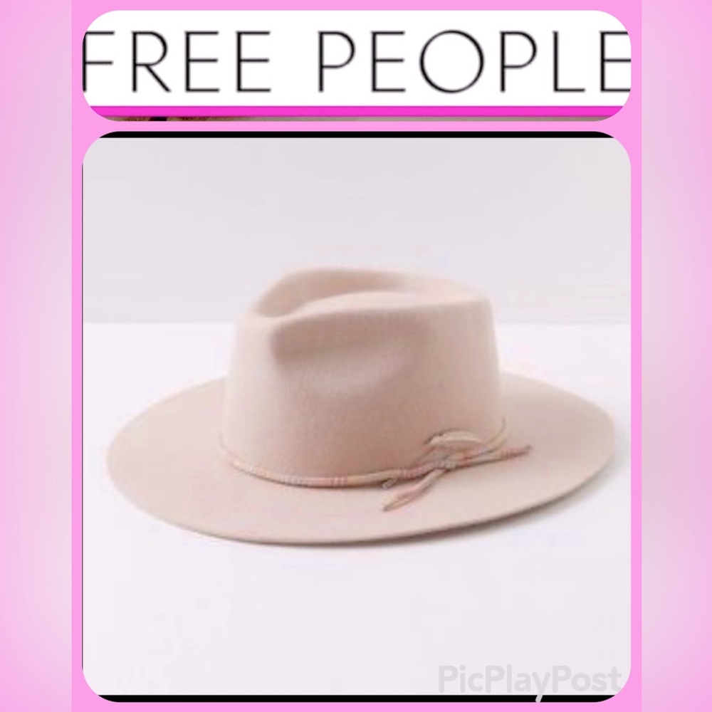Free People Faith Feather Rancher Western Cowgirl Hat Ivory Nude Pale Pink MWT